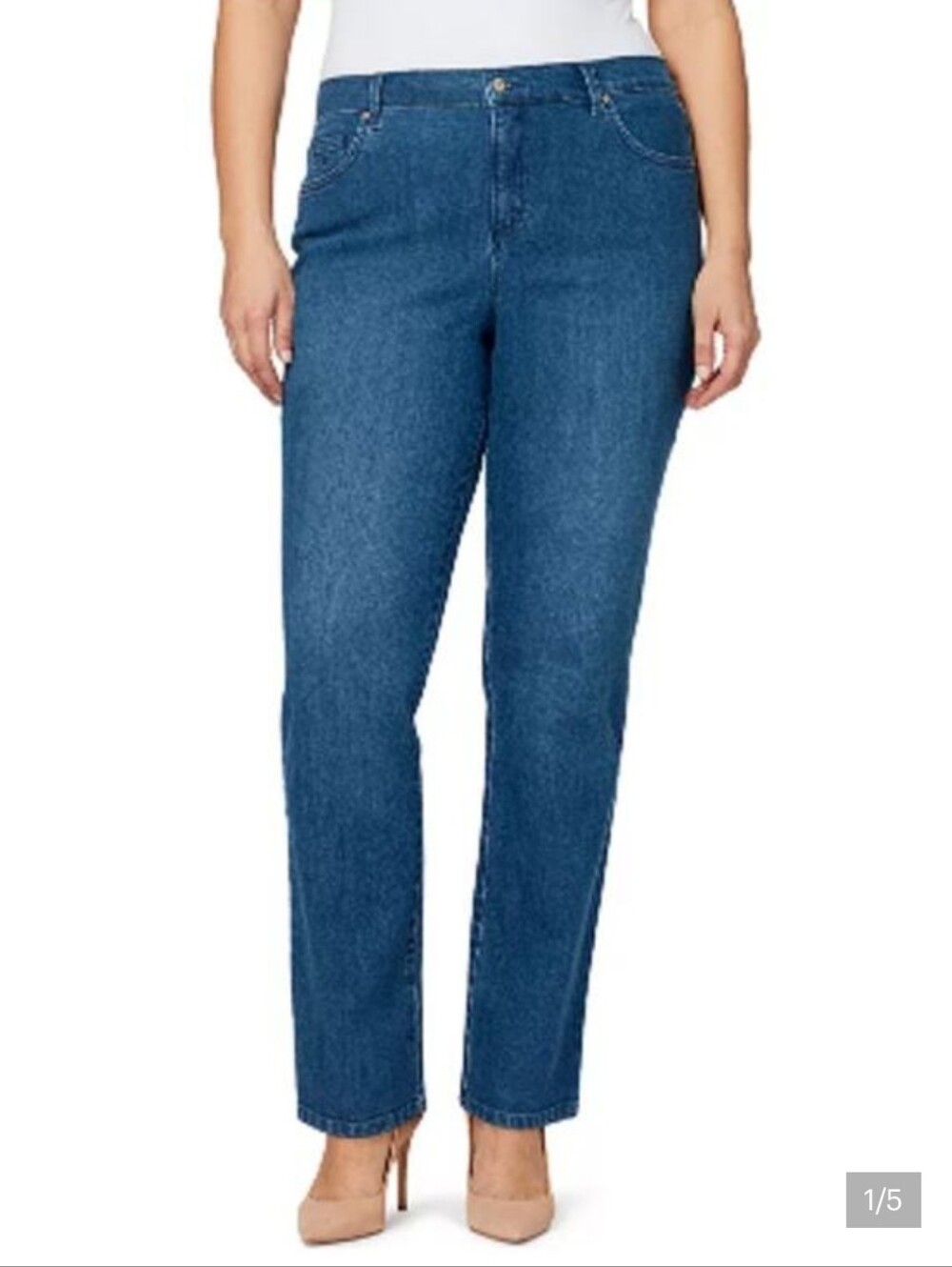 Gloria Vanderbilt Woman 8 Medium Wash "Amanda" Stretch Straight Leg Denim Jeans